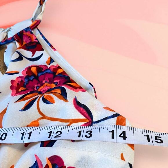 Express Vibrant Pink Cream Floral Mini Fit & Flare Summer Dress Size 4 - Picture 5 of 12